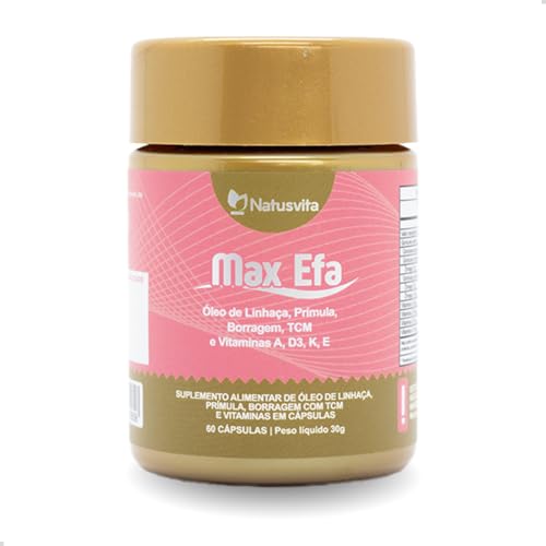 Max Efa - Óleo de Linhaça, Prímula, Borragem + TCM + Vitaminas A, D3, K e E. Suplemento Menopausa/Climatério/TPM 60 cápsulas