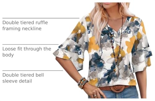 Image of OFEEFAN Spring Tops for Women Boho Shirts Fashion Clothing Cute 3 /4 Length Sleeve Blouses Dressy Casual Summer Outfits