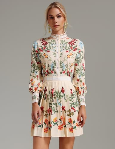 BELLA BARNETT Floral Skirt Sets Women 2 Piece Outfits Printed Set Mock Neck Long Sleeve Fall Outfits For Women2