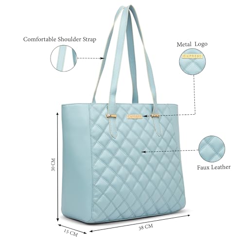 Image of Caprese Tilly Large Tote Bag for Women | Stylish Quilted, Durable, Multi-Compartment Design for Work, Travel, Shopping | Large Capacity, Comfortable Straps, Ideal for Tab & Essentials