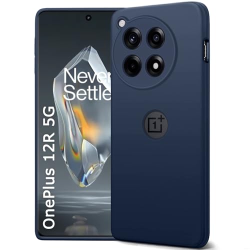 Image of TheGiftKart Liquid Silicone Back Cover Case for OnePlus 12R 5G | Soft Micro-Fibre Lining Inside | Camera Protection Bump | Shockproof Back Case Cover for OnePlus 12R 5G (Silicone, Navy Blue)