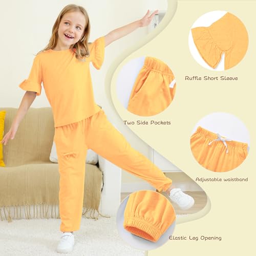 Image of Kids Girls Outfits Ruffle Sleeve T-Shirt Pants Set 2Piece 4-13 Years