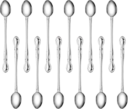 New Star Foodservice 58765 Stainless Steel Rose Pattern Iced Teaspoon 7.7-Inch Set of 12