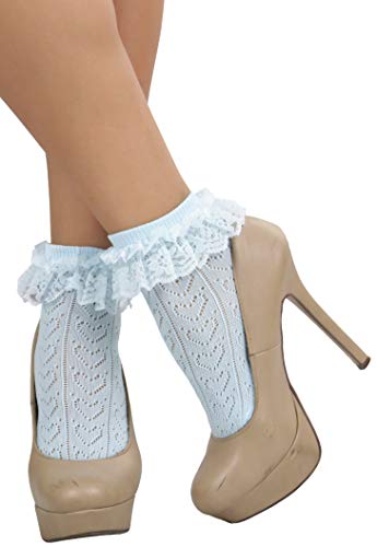 ToBeInStyle Women’s Indie Girl Ruffle Trim Heart Net Design Ankle High Fashion Socks 7