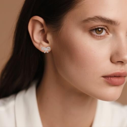 SLUYNZ Solid 925 Sterling Silver 1.7CM Bow Stud Earrings for Women Teens Sparkling CZ Bowknot Earrings Stud3