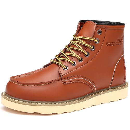 Mens Fashion Leather Work Boots Waterproof Construction Work Boots Comfortable Lightweight Breathable Boots (Orange,6)