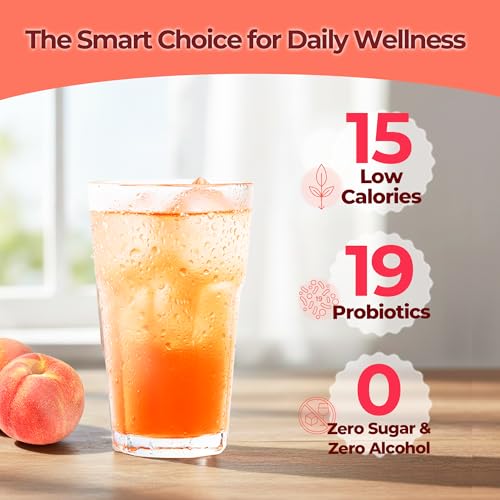 SUNMANC Kombucha 30 packets, Sparkling Probiotic Fermented Drink, Convenient Powdered Drink Mix, Tea Powder, Low Calories, Sugar 0g, Low Caffeine (Peach)