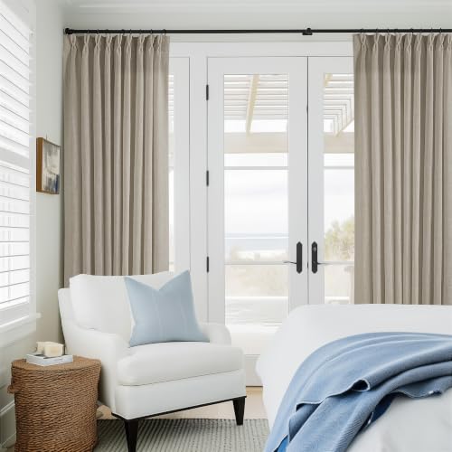 Image of 60 Inch Width Curtains 92 Inches Long Linen Pinch Pleated Curtains for Living Room Bedroom Burlywood Birch Semi Sheer Back Tab Hooks Rings Extra Wide Pinch Pleat Drapes for Patio Glass Door 1 Panel