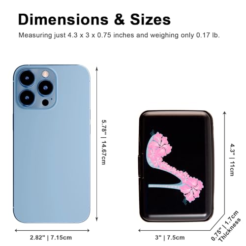 Image of Credit Card Holder, Metal Card Wallet RFID Blocking Mini Slim Aluminum Business Hard Card Case for Women Men (Flower High Heels)