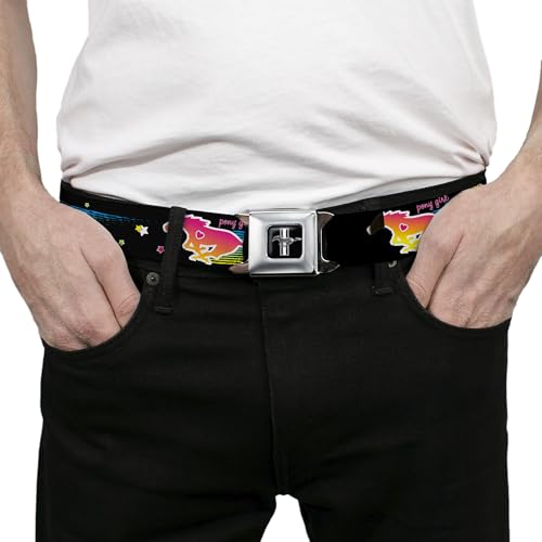 Image of Buckle-Down Seatbelt Belt - Mustang PONY GIRL UNTAMED SPIRIT /Stars Black /Multi Color - 1.0 inch Wide - 20-36 Inches in Length