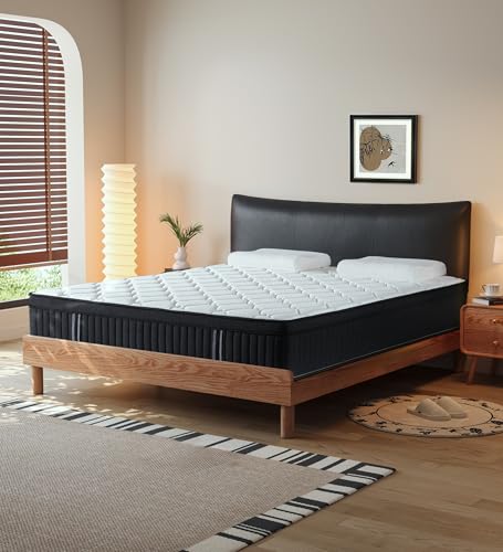 Queen Mattresses,14 Inch Queen Size Mattresses in a Box,Memory Foam Hybrid White & Black Mattress with Provide Support and Improve Sleep,Pressure Relief,Medium Firm
