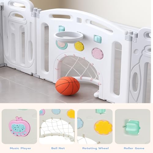 Image of Playpen for Babies Up to 5 Years with Balls Panel Baby Playpen with Safety Gate, Kids Play Area Indoor Setup, Play Yard Fence for Toddlers,Children (Grey White, 16 Panel)