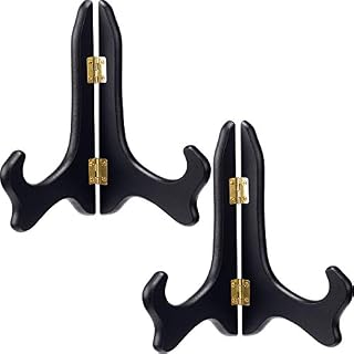 Tatuo 2 Packs Black Wooden Display Stand Plate Holder Easels (8 Inch)