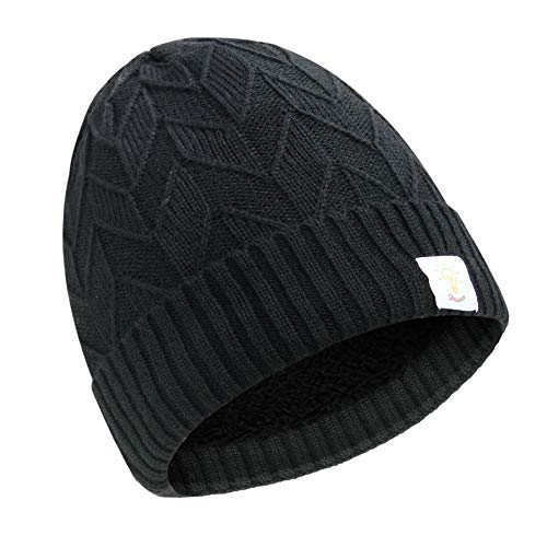 JARSEEN Slouch Beanie Winter Mützen In Grobstrick Warme Weichem Teddyfleece Innenfutter Damen Herren Unisex (Unisex, Schwarz)