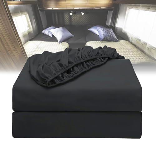 ANEELV 3 Piece Fitted Sheet Set for Motorhome/Camping Vehicles Single Fitted Sheet Set 100% Cotton Bedding Set Specially for Motorhomes (Black)