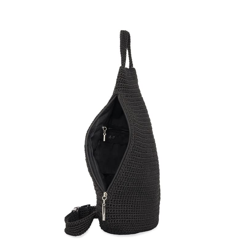 Image of The Sak Geo Sling Backpack in Crochet, Single Sling Shoulder Strap, Black