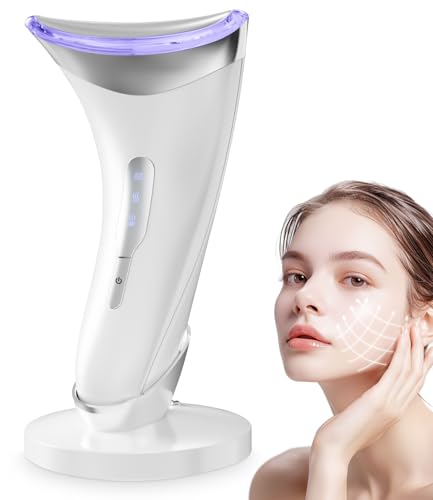 Masajeador Facial Eléctrico Cara:Antiarrugas y belleza con Calefacción de 45℃ Aparatos Faciales, Papada Reductor Mujer, Máquina de Belleza LED EMS Lifting para Líneas del Cuello