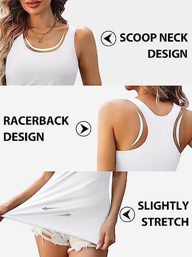 V FOR CITY Tank Tops for Women with Shelf Bra Racerback Workout Yoga Top Cotton Undershirt 2 Pack, Black/White, M