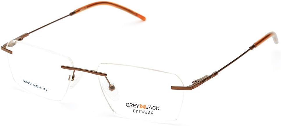 grey jackRectangular Rimless Spectacle Frame, Metal Frame for Men Women 9002, Brown, M