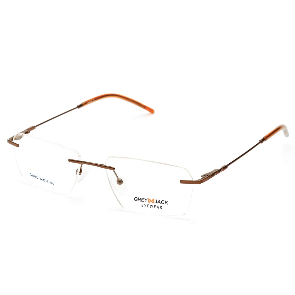 grey jackRectangular Rimless Spectacle Frame, Metal Frame for Men Women 9002, Brown, M