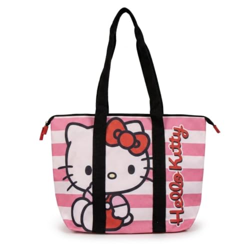 Bolsa Playa Hello Kitty Grande Mujer y Niña   Bolso Tote Gran Capacidad Diseño de Hello Kitty, Bolso Hombro Cremallera y Asas Largas Resistantes, Bolso Playa, Viaje y Verano