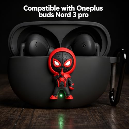 Image of New Silicone Case Compatible with Oneplus Buds Nord 3 Pro (2024) Protective Soft Silicone 360 Full Protection Dust-Proof Shockproof Case Cover with Hook (Cover Only) (Black Spider)