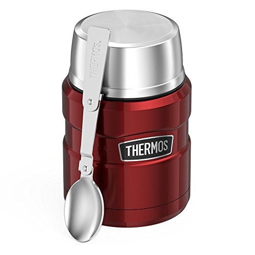 Thermos Stainless Steel Stainless King 16 Ounce Food Jar With Folding Spoon, Red