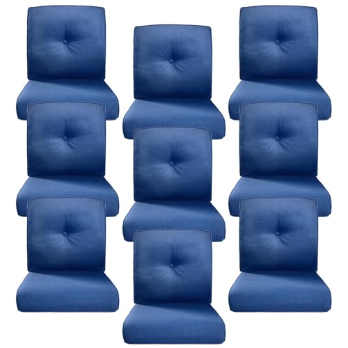Image of Luxury 4 inch Thick Outdoor Cushion Set of 9 - 22x24 Patio Furniture Cushions with 28D High-Density Foam, Water-Resistant & Fade-Resistant Fabric, Removable Covers for Patio Furniture Sofa Couch -Blue