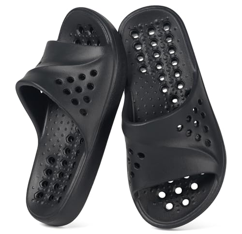 KVbabby Shower Shoes for Kids Boys Girls Pool Slides with Arch Support Quick Dry Spa Bath Sandals Comfortable Summer Open Toe Bathroom Slippers with Drainage Holes Indoor Outdoor Black 190