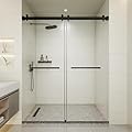 56-60" W x 72" H Frameless Shower Door, Double Sliding Glass Shower Door with 5/16" (8mm) Clear SGCC Tempered, Roller Disc System, 304 Stainless Steel (Matte Black, 56-60" W*72" H)