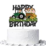 Farm Theme Happy Birthday Cake Topper, Rural Style Birthday Party Decorations, Animals of Farm and Farmer Sign Birthday Anniversary Cake Decors for Children Adults
