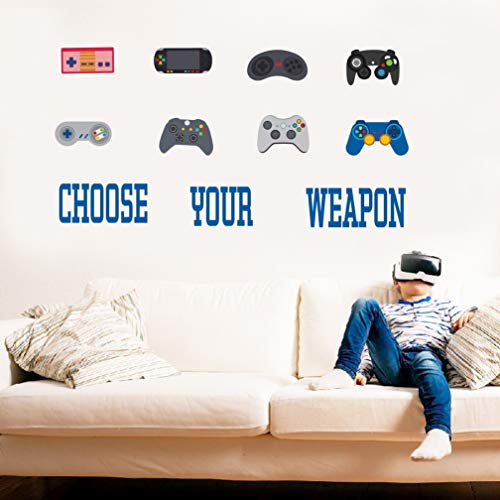 TOARTi Video Game Wall Decal (11 Decals),Gamer Gaming Quotes Stickers, Watercolor Controller Console Joysticks Wall Art for Boys Gamer Playroom Bedroom Home Decor