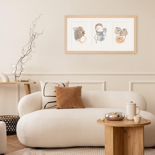 9x18 Oak Wood Picture Frame - 9x18 Photo Frame with Mat Display 3Pcs 5x7 Photos, 5x7 Picture Frame Wood, Natural Solid Wooden Picture Frames for Wall Art Photo and Prints(3 Pack, Beige)