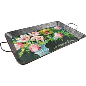 Large Metal Serving Tray with Flower Bouquet Decor Home Sweet Home Quote Rustic Art Perfect For Any Room At Home Inspirational Motivational Phrases Primitives By Kathy