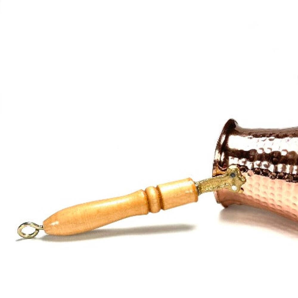 Paykoc Imports Turkish Coffee Pot Cezve Copper with Nickle Lining and Wood Handle 1 1/4 Cup