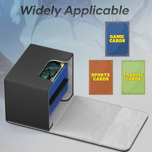 Image of Mlikero Card Deck Box, Commander Deck Box Holds 100+ Double-Sleeved Cards with 2 Dividers, Leather Magnetic Closure Card Box Fit for MTG, TCG (Black)