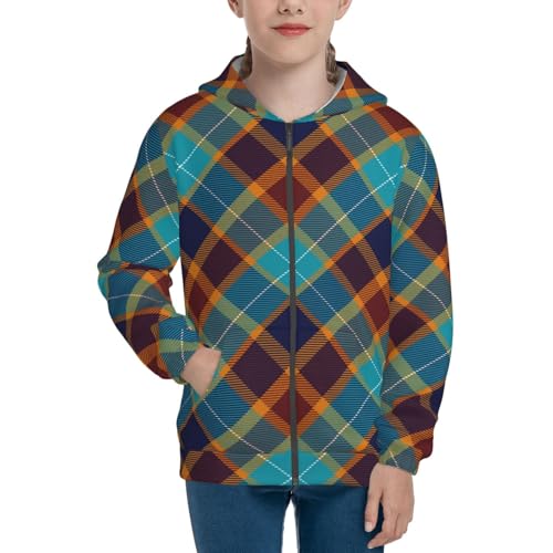 Plaid Pattern Kids Pullover Hoodies Boys Zip Up Sweatshirts Girls Athletic Clothes with Pocket3