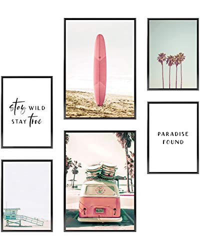 Heimlich® Tableau Décoration Murale - sans Cadres - Set de Poster Premium pour la Maison, Bureau, Salon, Chambre, Cuisine - 2 x (30x42cm) et 4 x (21x30cm) | »Surfer Beach «