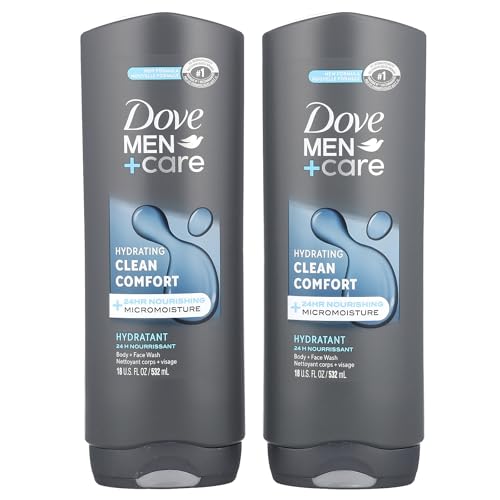Dove Men+Care Body and Face Wash for healthier, stronger skin Clean Comfort fights dry skin 18 Fl Oz (Pack of 2)