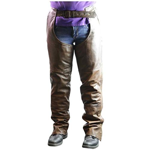 The Nekid Cow Premium Mens Brown Bomber Jacket Styled Leather Motorcycle Riding Biker Chaps with Zip-Out Insulated Lining and Full Pockets (Small) - Thumbnail 4
