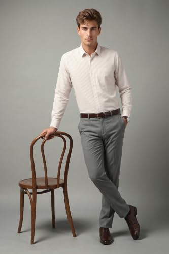 Image of Peter England Men's Regular Fit Full Sleeve Striped Formal Shirt | Cotton Rich | Wonder Fabric | Premium Dobby Weave