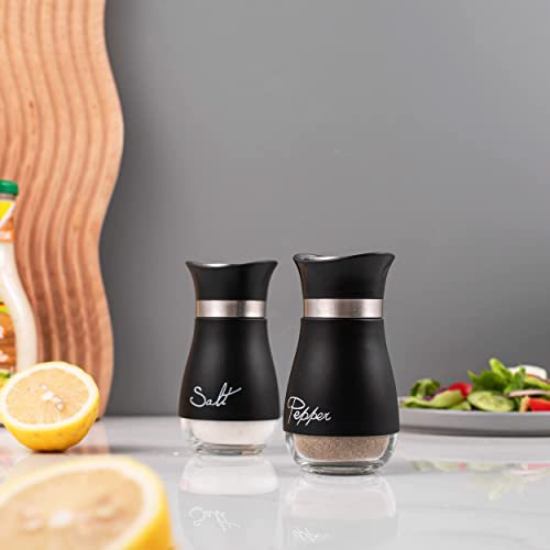 Image of Lonffery Salt and Pepper Shakers, Stainless Steel and Glass Bottle, Set of 2, Black