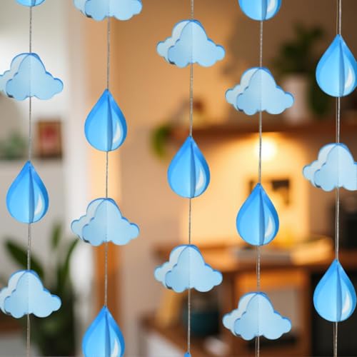 Image of Cloud Paper Frills Garland Pack of 4 - Decorative Hanging Streamers for Birthday Parties, Baby Showers & Events | Colorful Paper Ladi Series for Wall, Ceiling & Backdrop Decoration
