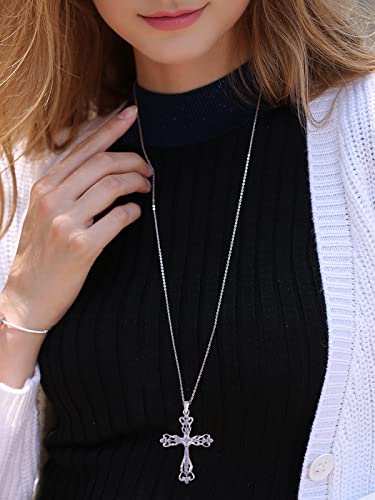 Image of Alilang Womens Black Silver Clear Crystal Rhinestones Celtic Holy Cross Pendant Necklace