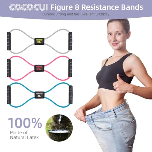 Image of Figure 8 Resistance Bands with Handles for Women Men, Exercise Bands for Back, 8 Shaped Resistance Bands for Arms, Shoulder, Leg Stretching, Physical Therapy, Yoga, Pilates, Home Gym Workout Equipment