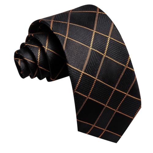 Image of Barry.Wang Plaid Ties Mens Silk Necktie and Tie Clip Checkered Tie for Wedding Party Business Formal