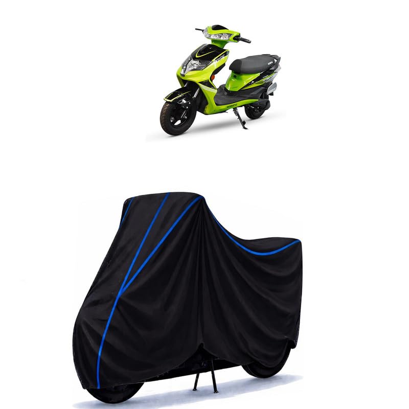 Image of Scooty Cover Water Resistant for Gemopai Super Max | Universal Scooter & Bike Cover | Heavy Duty UV Dust, Rain & Scratch Protection | Elastic Fit All Weather Indoor Outdoor | Black with Blue Piping