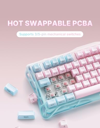 Image of GravaStar Mercury K1 Lite 75% Gaming Keyboard, 2.4GHz /BT /Wired Tri-Mode Wireless Keyboard, Gasket Hot Swappable Mechanical Keyboard, Pre-lubed Linear Switches, Jelly Keycaps, RGB Backlit【Lumen Rose】