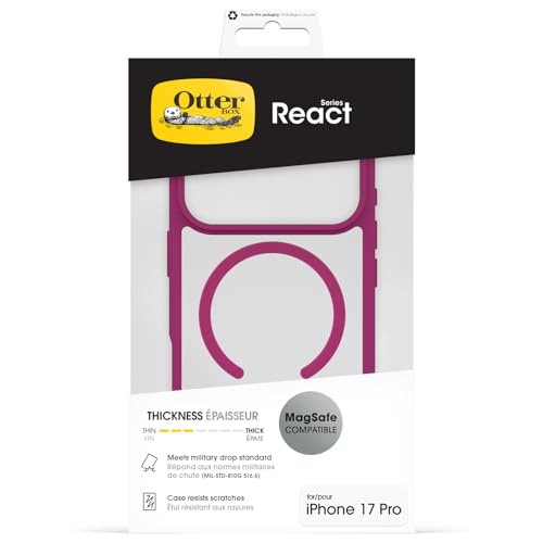 Image of OtterBox React Series MagSafe Case for iPhone 17 Pro, Shockproof, Drop Proof, Ultra-Slim, Protective Thin Case, Tested to Military Standard, Clear /Pink