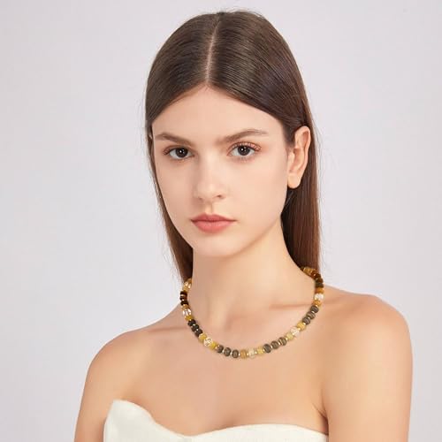 CLASSYZINT Amber Stone Beaded Gemstone Necklace for Women Boho Rainbow Bead Choker Neckalce Natural Stone Necklace4